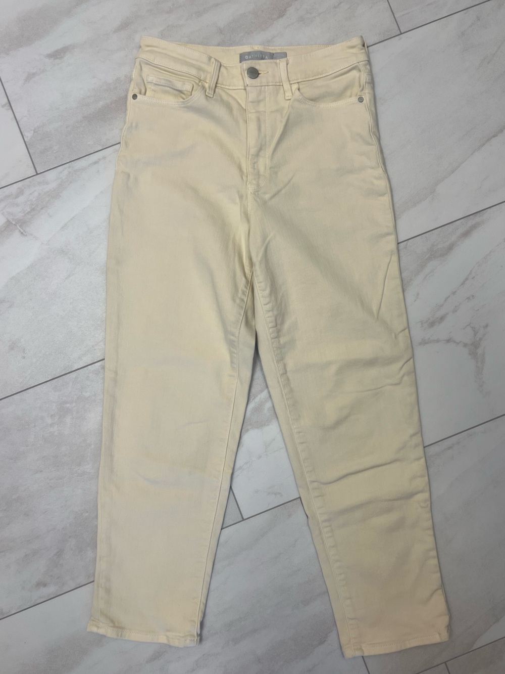 Athleta High-Rise Straight Leg Jeans in Cream